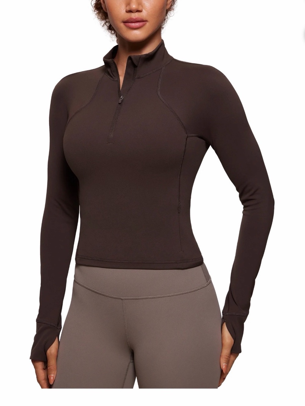 CRZ Yoga Quarter-Zip Women's Top in Dark Brown Sz S